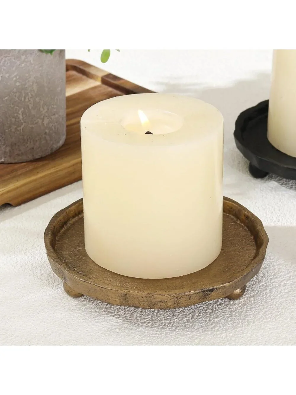 Rustic Vintage Cast Iron Candle Holder Plate - Round Tray for Pillar Candles